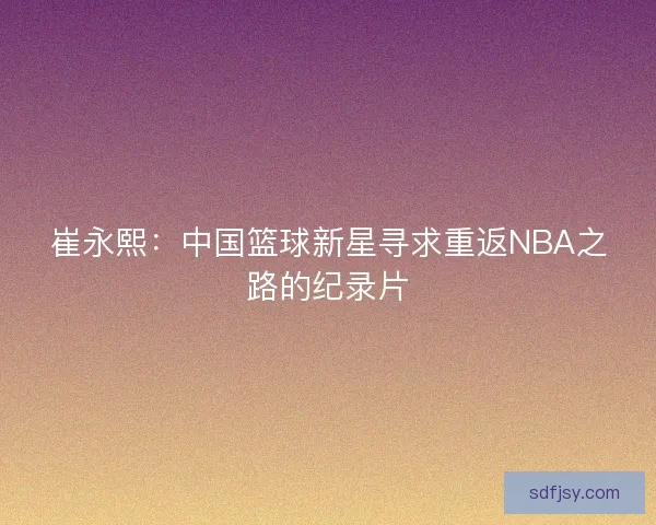 崔永熙：中国篮球新星寻求重返NBA之路的纪录片
